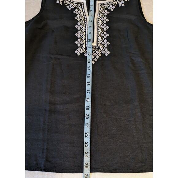 Talbots Women's 6 Linen & Cotton Black Tunic Top Sleeveless Embroidered V Neck - Picture 5 of 7